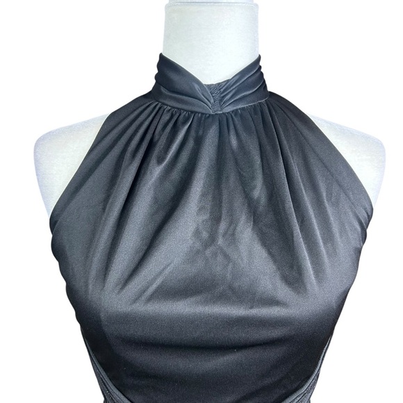 Vintage 80's Black Maxi Halter Dress Small Whimsagoth Witchy Gothic Union Made - Picture 6 of 11